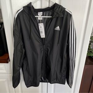 ADIDAS ESSENTIALS 3-STRIPES WOVEN WINDBREAKER MENS M BLACK NWT